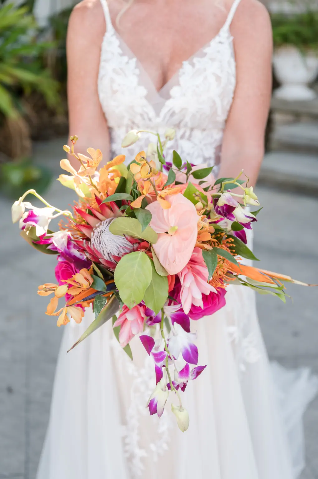 Pink and Orange Tropical Bridal Bouquet Inspiration | Tampa Wedding Florist Save the Date Florida