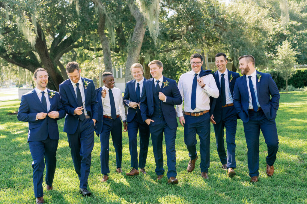 Navy Suit and Tie Groom and Groomsmen Fall Wedding Attire Inspiration