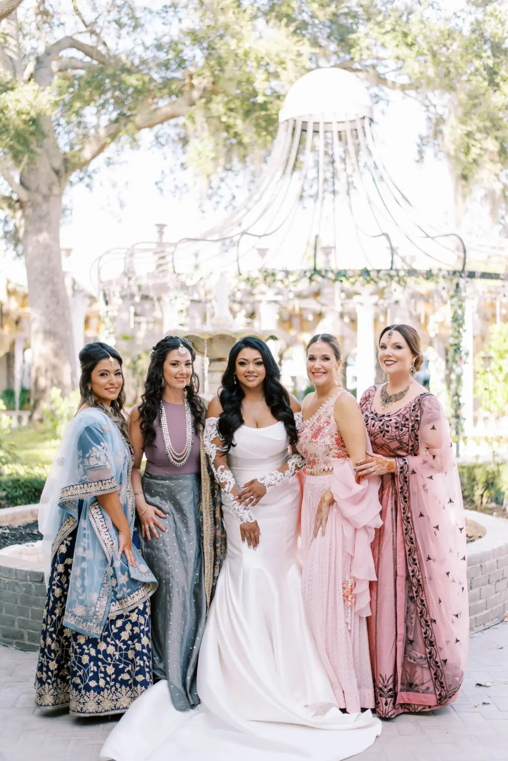 Mismatching Blue, Purple, and Pink Bridesmaids Saree Dresses | Indian Wedding Inspiration