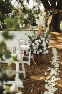 Oak Tree Wedding Ceremony Inspiration | White and Blush Roses with Pampas Grass Aisle Floral Arrangement Ideas | Flower Petals for Wedding Aisle | Tampa Bay Florist Monarch Events and Design