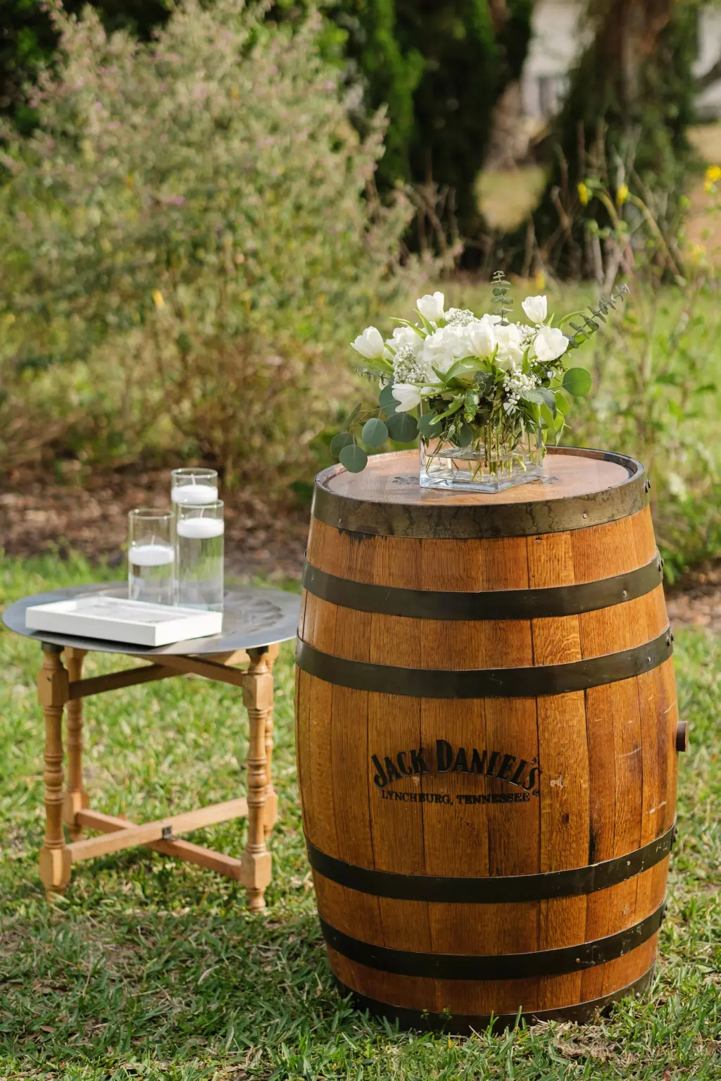 Whiskey Barrel Wedding Reception Decor Ideas