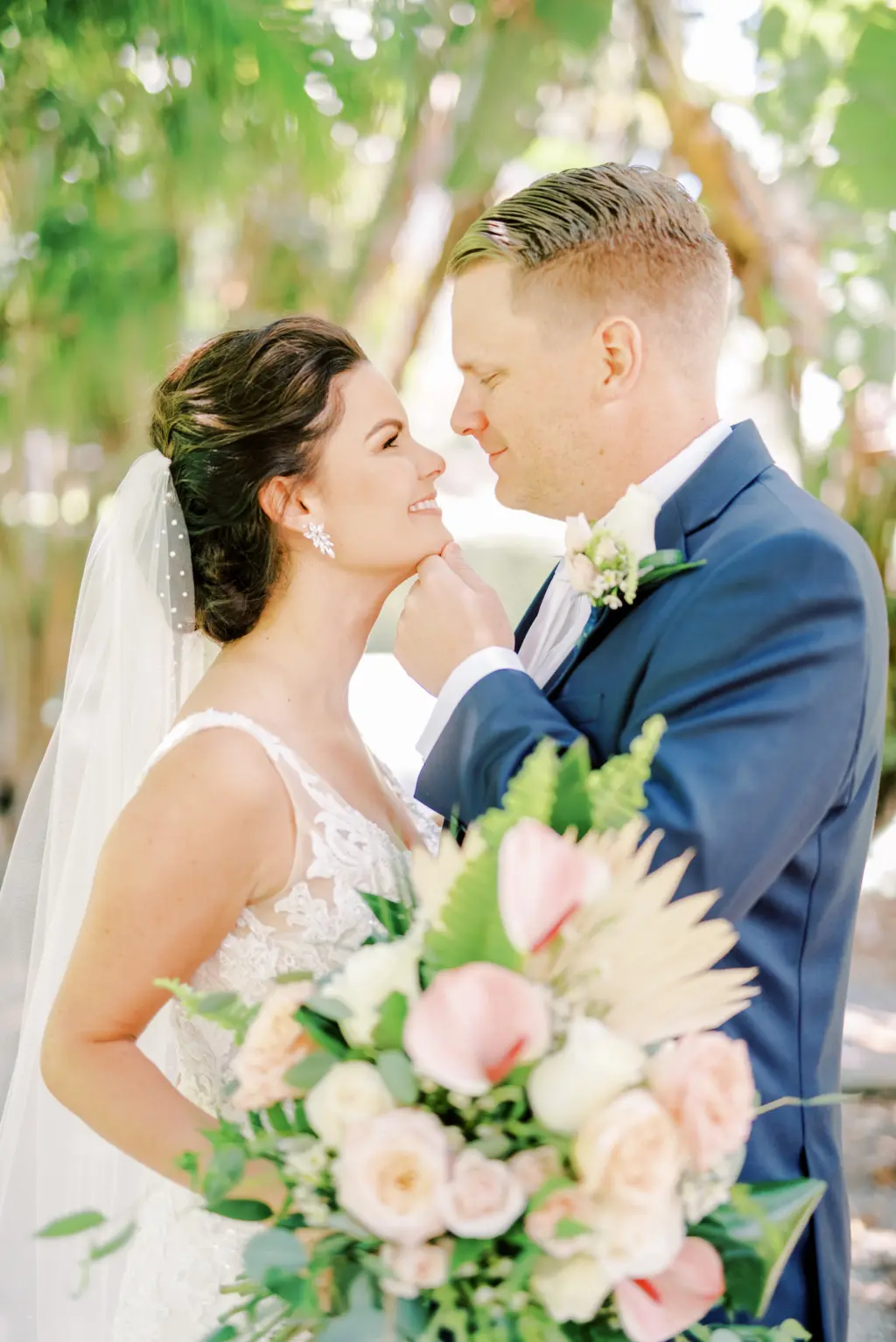 Bride and Groom First Look Wedding Portrait | St. Pete Planner and Florist Lemon Drops Weddings and Events | Hair and Makeup Artist Femme Akoi Beauty Studio