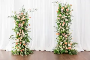 Half Floral Arch Wedding Ceremony Decor with Greenery and Peach and Blush Spring Wedding Ideas