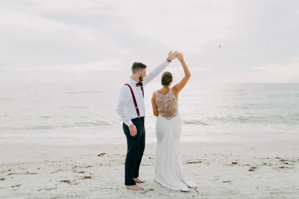 Bride and Groom Dancing on the Beach Wedding Portrait | Tampa Bay Photographer Amber McWhorter