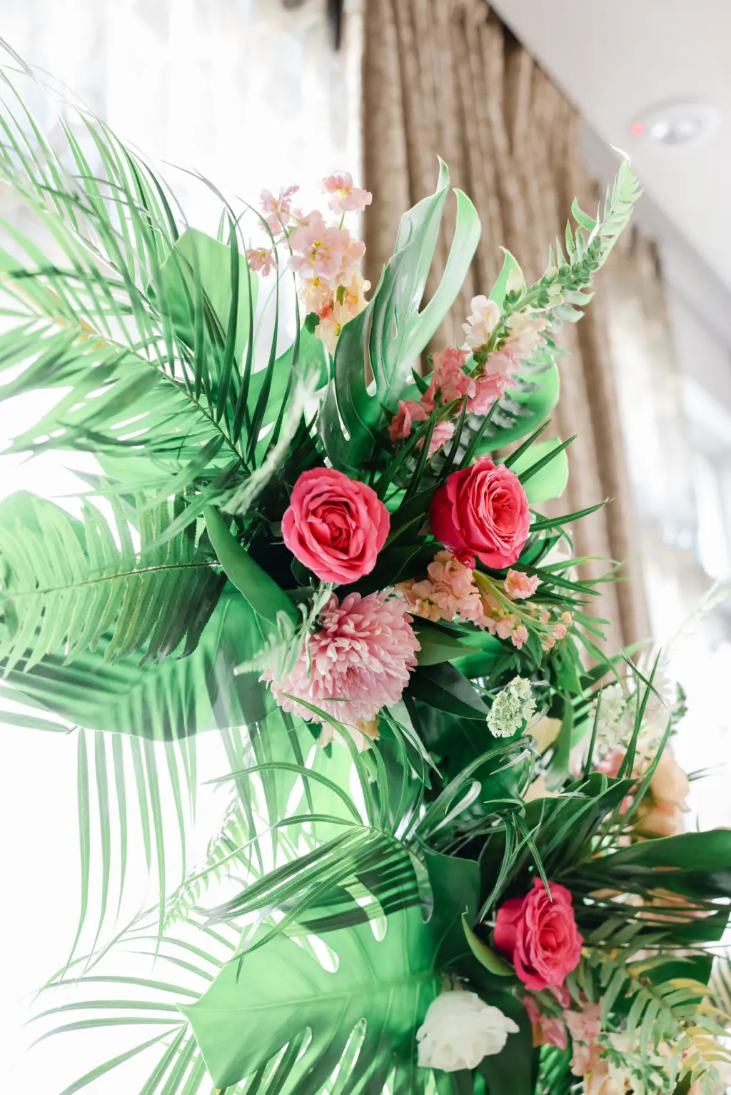 Tropical Floral Inspiration with Hot Pink, Peach and Orange Tropical Flower Decor