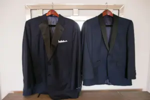 Navy Tuxedo with Black Lapels Groom's Wedding Suit Ideas