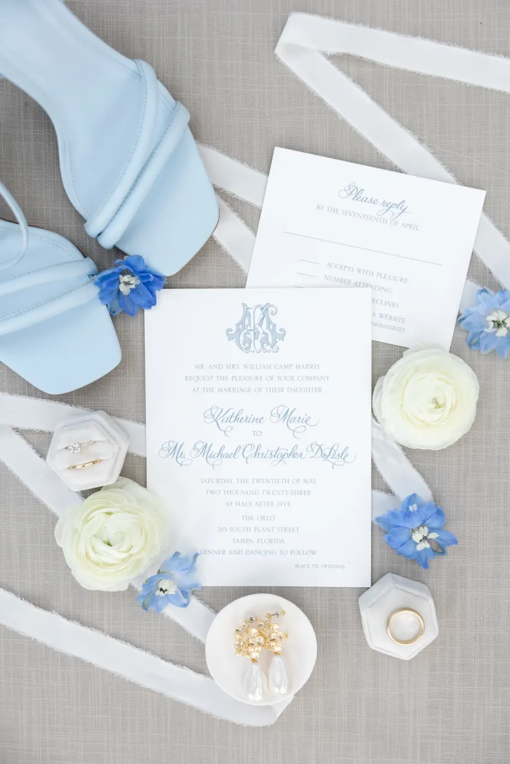 Spring Pastel Light Blue and White Wedding Invitation Suite Ideas