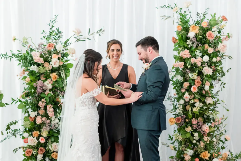 Bride and Groom Exchange Vows in Romantic Indoor Wedding Ceremony | Tampa Florida Wedding Photographer Mary Anna Photography