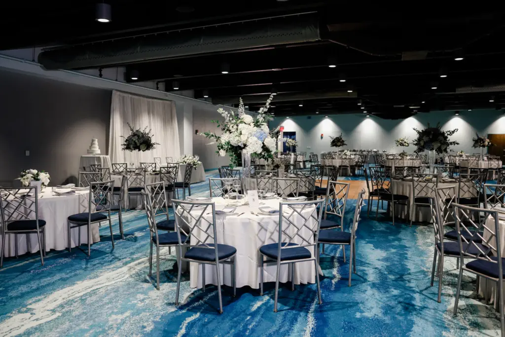 Elegant Blue and White Aquarium Wedding Reception Ideas | Venue Clearwater Marine Aquarium | Caterer Amici's Catered Cuisine