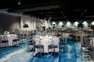 Elegant Blue and White Aquarium Wedding Reception Ideas | Venue Clearwater Marine Aquarium | Caterer Amici's Catered Cuisine