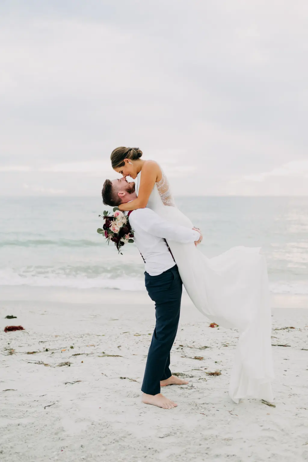 Bride and Groom Fall Elopement Beach Wedding Portrait | Florida Photographer Amber McWhorter Photography