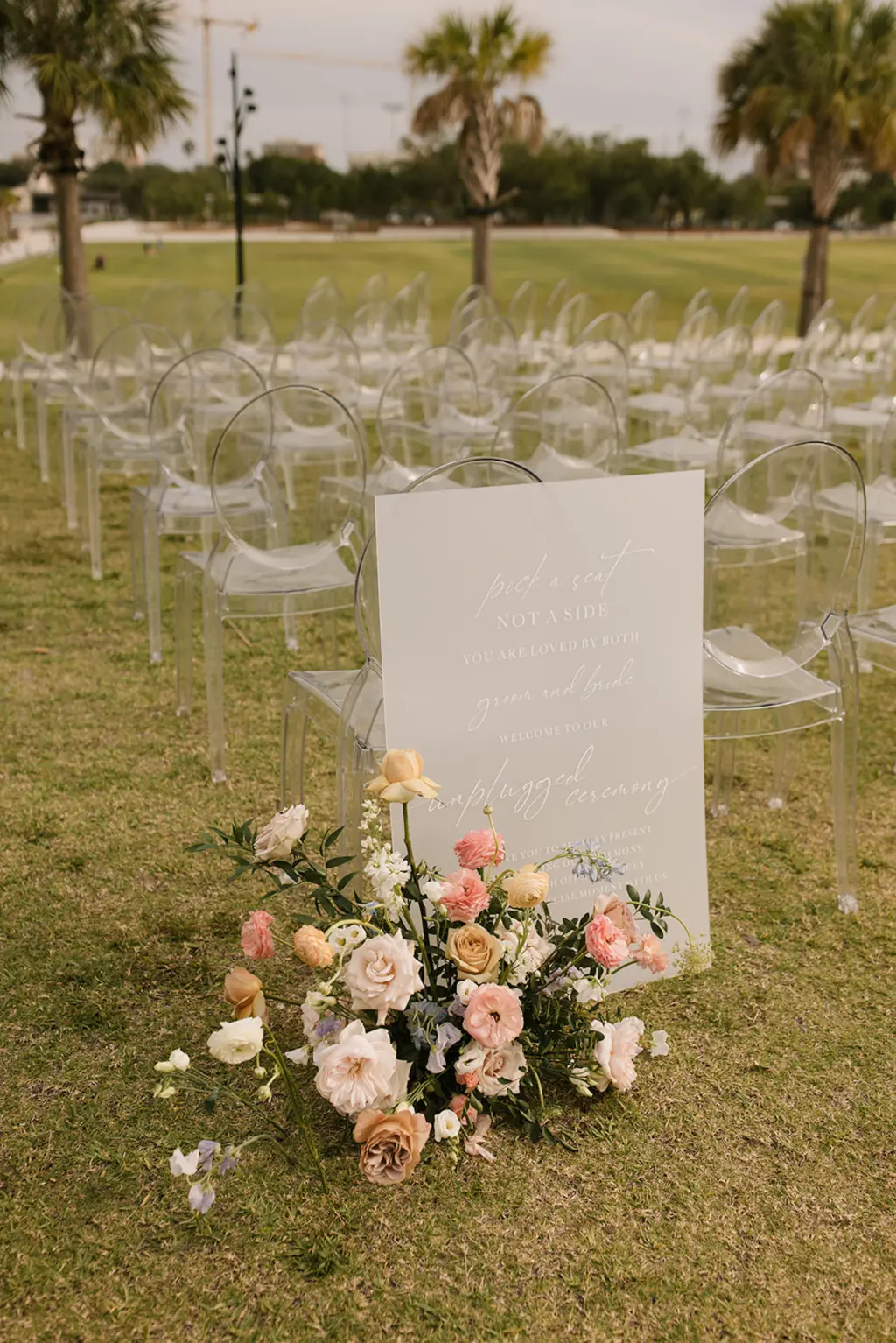 Romantic Wedding Ceremony Decor Inspiration | Pick a Side Unplugged Sign Ideas