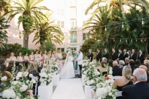 Bride and Groom Vow Exchange | Outdoor Pink Religious Wedding Ceremony Inspiration | Tampa Bay Florist Bruce Wayne Florals | Saint Petersburg Planner Parties A La Carte