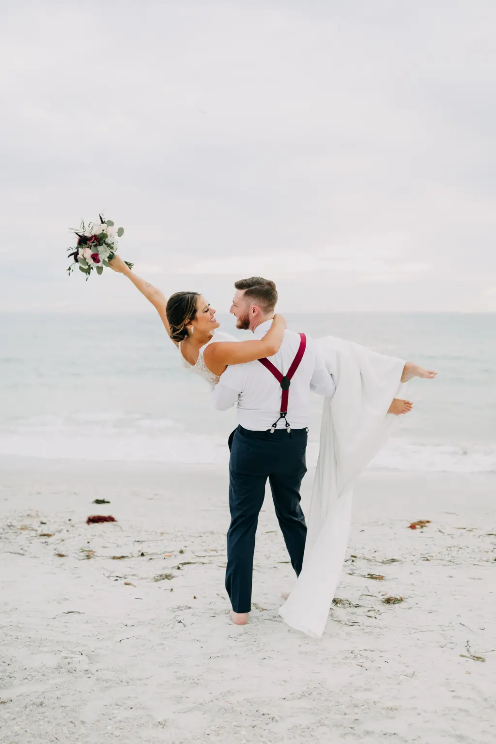 Bride and Groom Fall Elopement Beach Wedding Portrait | Tampa Bay Photographer Amber McWhorter Photography | Planner Elope Tampa Bay