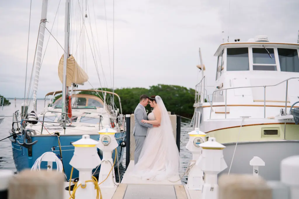 Bride and Groom Intimate Dock Wedding Portrait | Sarasota Venue Longboat Key Club