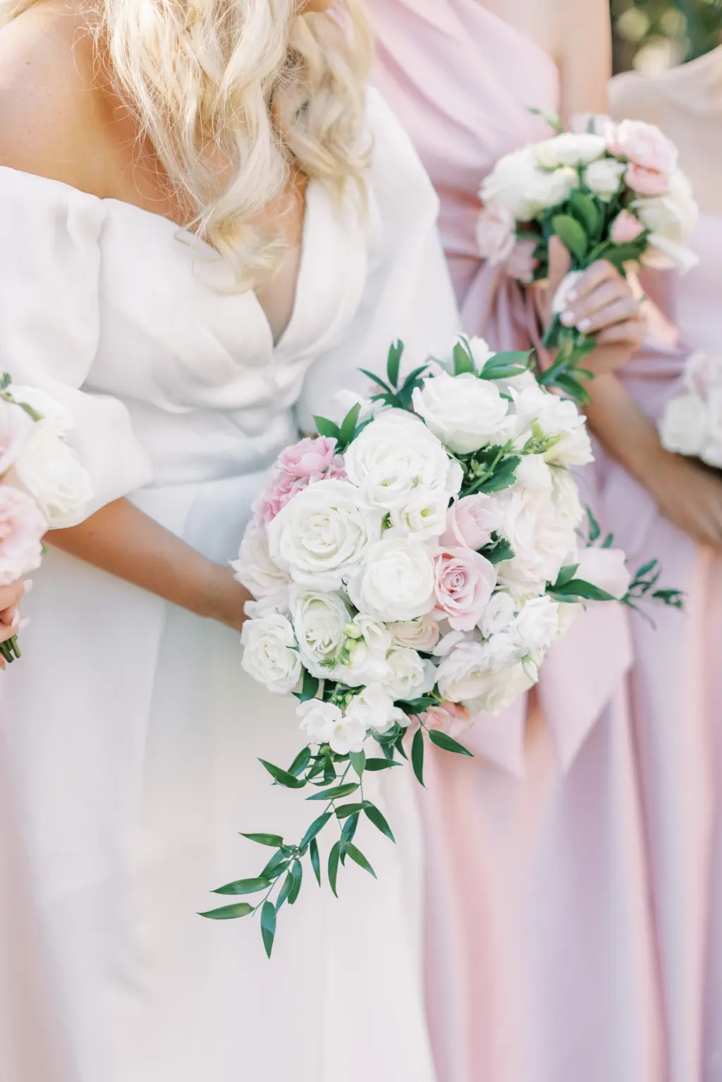 Bridal Bouquet with White and Pink Roses, and Greenery St Petersburg Wedding Florist Bruce Wayne Florals