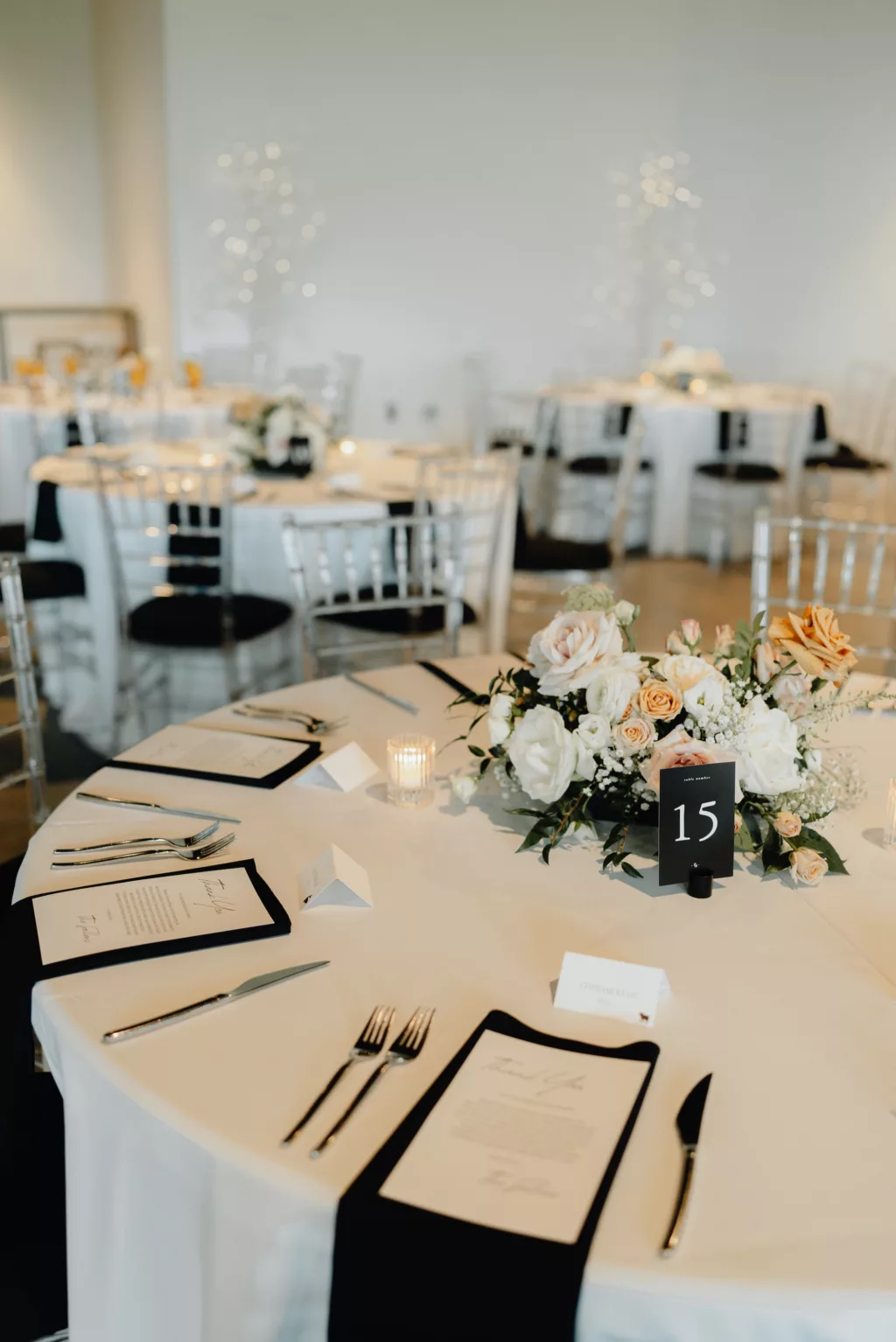 Modern White and Black Wedding Reception Tablescape Decor Inspiration | Tampa Bay Kate Ryan Event Rentals