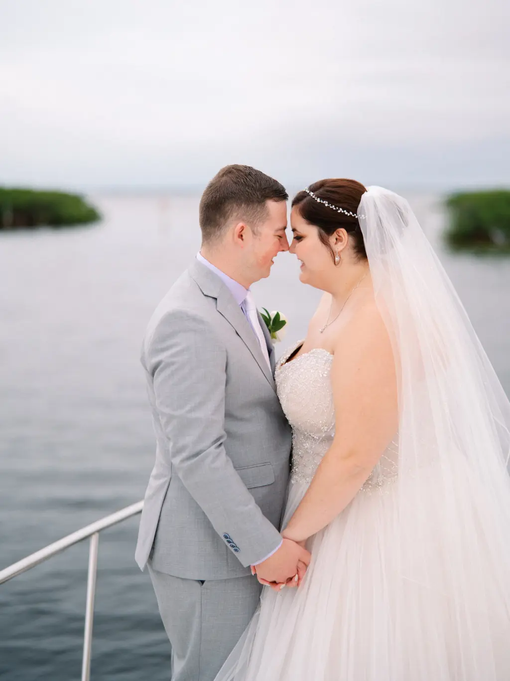 Bride and Groom Boat Bow Wedding Portrait