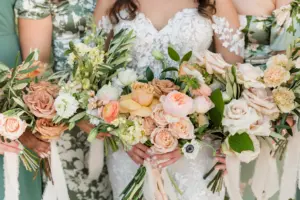 Peach, Orange, Blush, Cream Floral Wedding Bouquet with Greenery Details | Romantic Spring Wedding Ideas