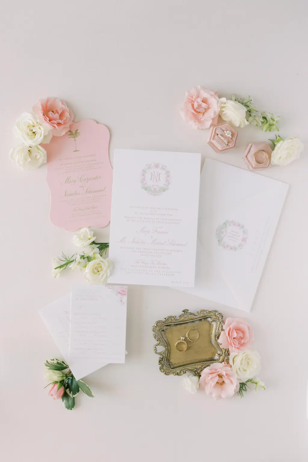Romantic Custom White and Pink Wedding Invitation Suite Inspiration
