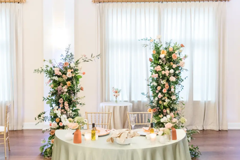 Romantic Blush and Sage Sweetheart Table Inspiration with Half Arch Decor