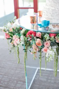 Cake Table Wedding Decor Inspiration with Coral, Pink and Greenery Details | Tampa Wedding Florist Monarch Events and Designs