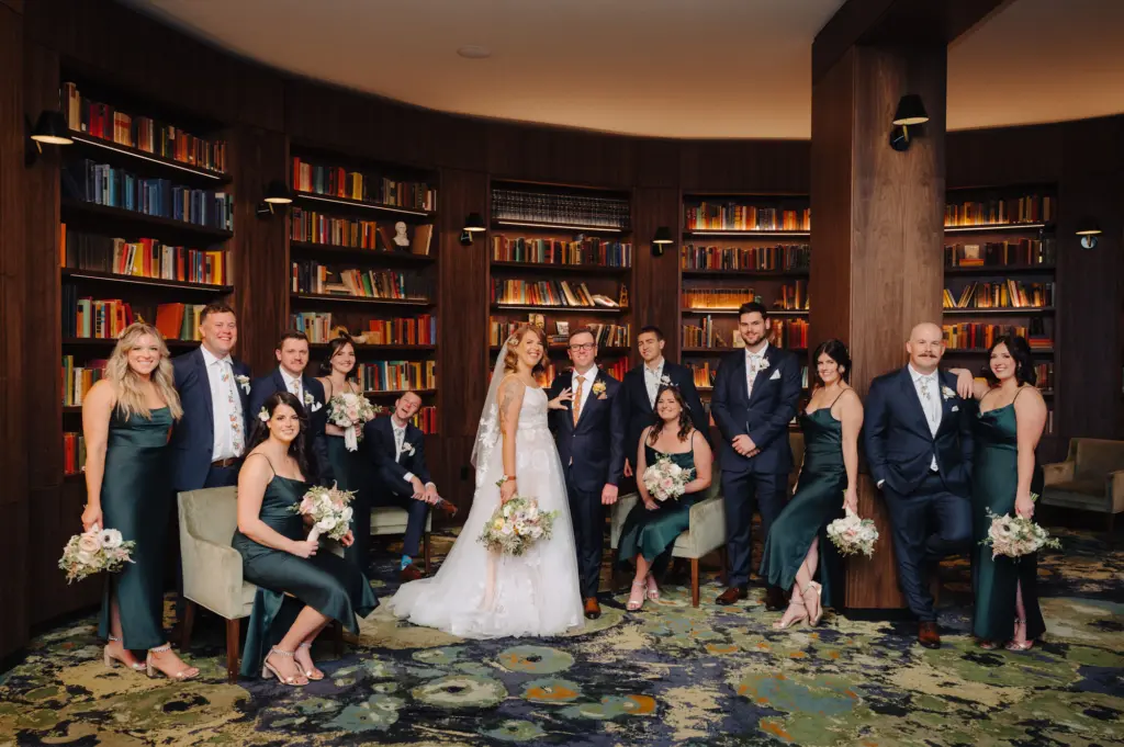 Bridal Party Library Wedding Portrait | Tampa Bay Venue Hotel Haya | Photographer McNeile Photography