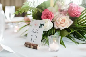 Tropical and Rustic Wedding Table Top Decor with Tea Light Candles and Bright Florals Centerpiece Ideas