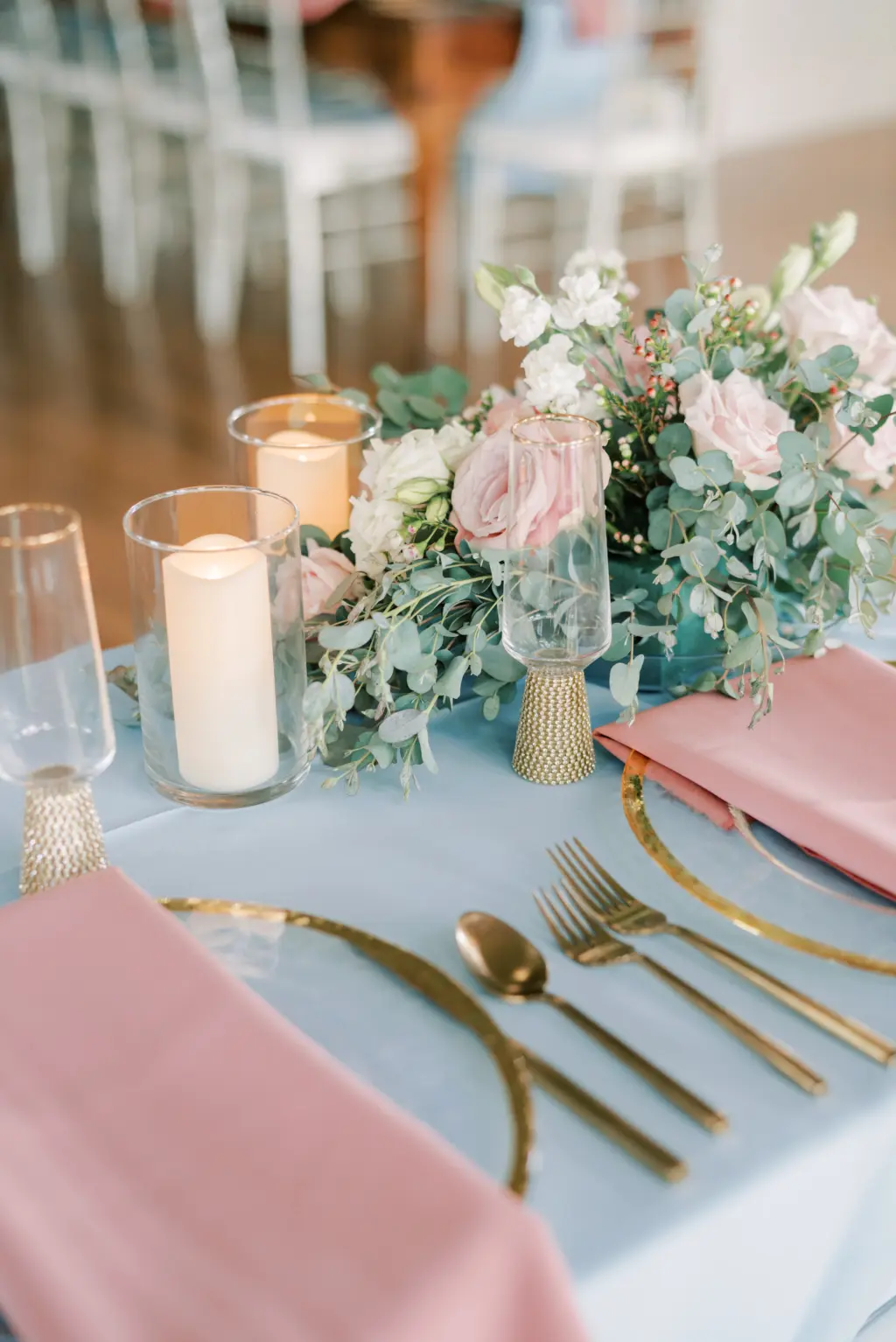 Dusty Blue and Pink Wedding Reception Inspiration | Tampa Bay Rental Company A Chair Affair