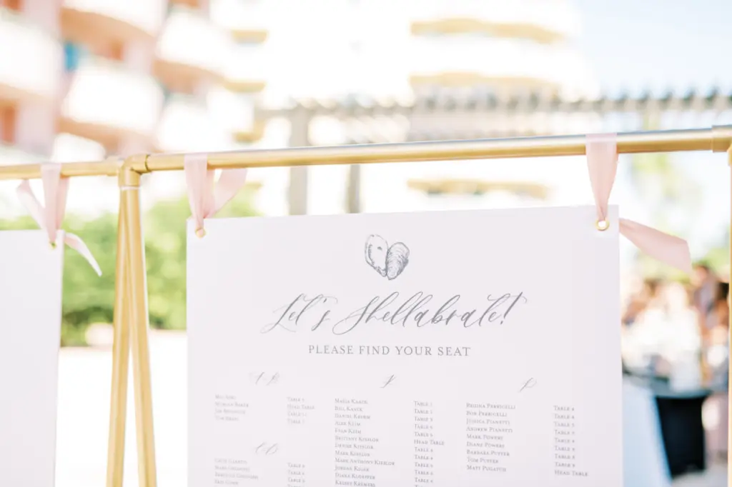 Let's Shellabrate Find Your Seat Oyster Themed Seating Chart Inspiration | St. Pete Wedding Signage AP Design Co.