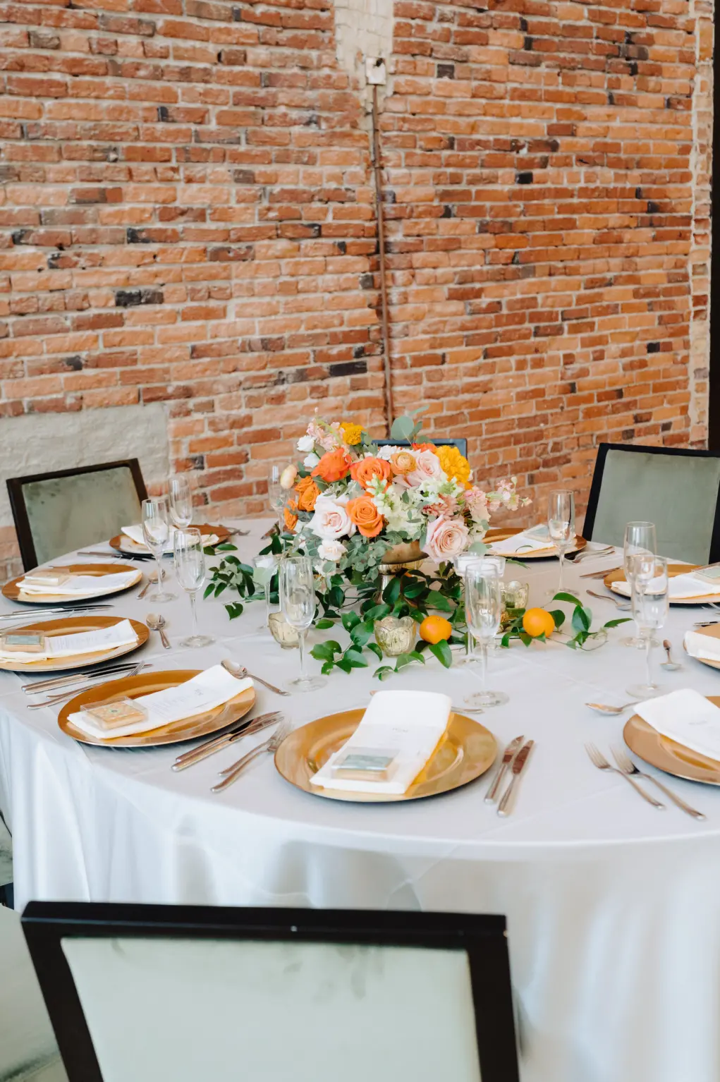 Orange, White, and Gold Wedding Reception Spring Centerpiece Decor Ideas