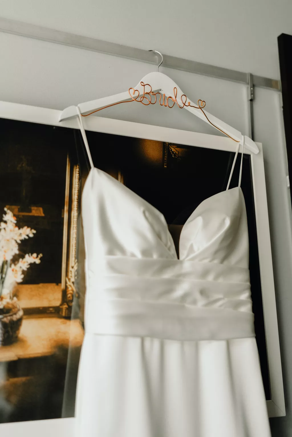 Modern White Spaghetti Strap Satin Wedding Dress Inspiration