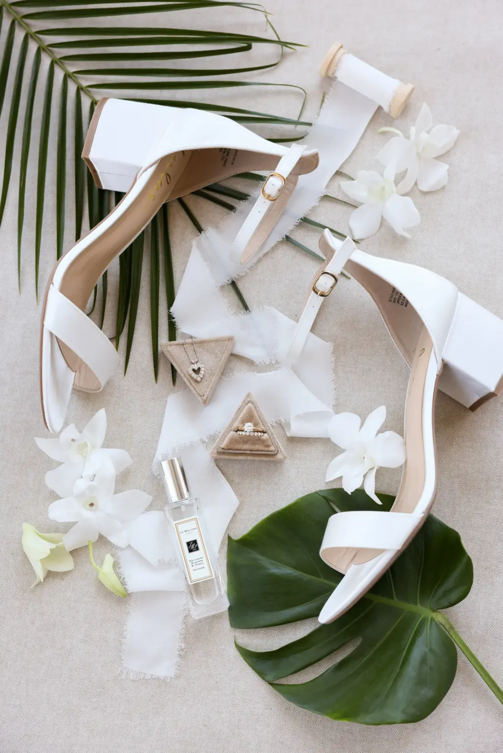White Open-toe Wedding Shoe Ideas with Triangle Ring Box
