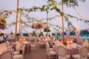 Hanging Greenery Ideas for Old Florida Tropical Purple Wedding Reception | Sarasota Venue The Resort at Longboat Key Club | Florist Botanica Design Studio