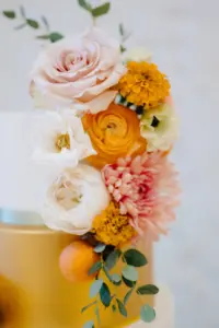 Pink Roses and Chrysanthemums, Orange Carnations, Orange and Greenery Cake Accent Ideas