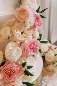 Pink and White Rose Wedding Cake Accents | Tampa Bay Florist Bruce Wayne Florals