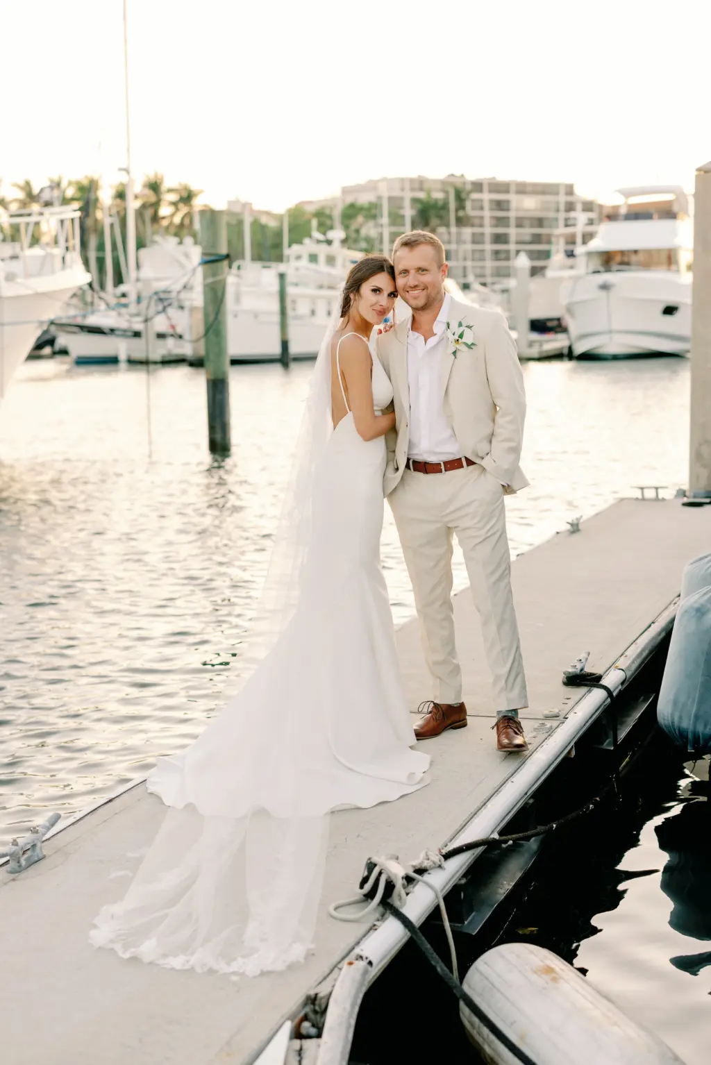 Bride and Groom Golden Hour Waterfront Wedding Portraits
