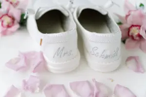Custom Bridal Hey Dudes with Pearls Wedding Shoe Ideas