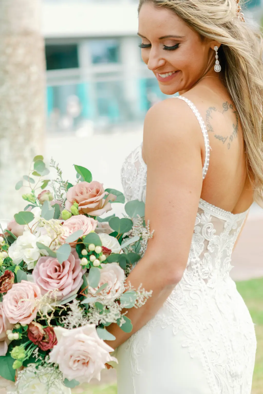 Blush, Cream and Mauve Wedding Bouquet with Eucalyptus Wedding Floral Inspiration