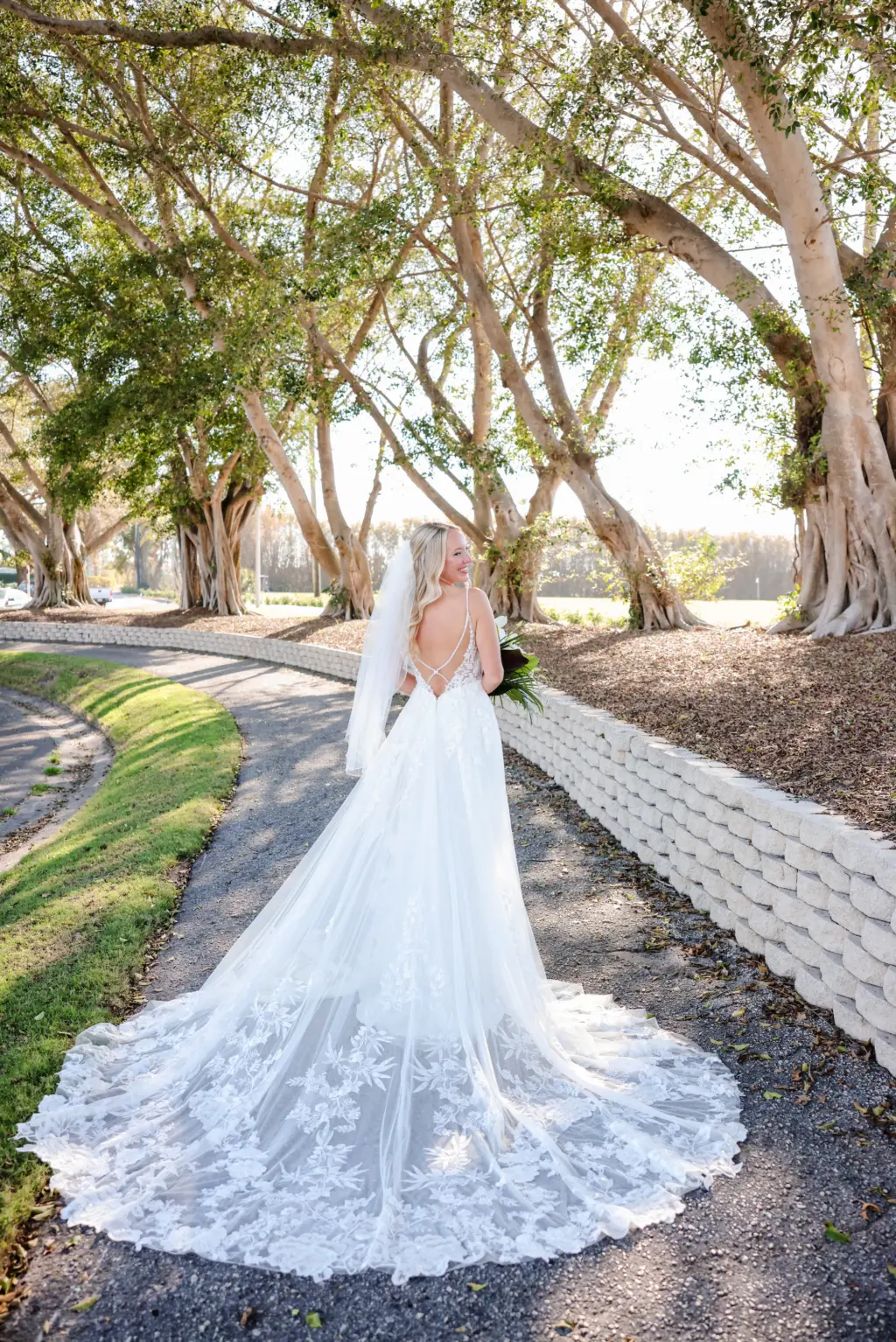 White Spaghetti Strap Lace A-line Wedding Dress with Fingertip Length Veil Inspiration | St Pete Photographer Lifelong Photography Studio