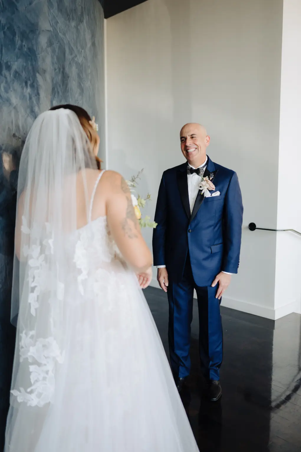 Bride and Father First Look Wedding Portrait