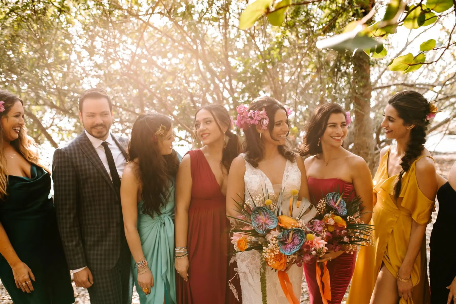 Colorful Whimsical Jewel Toned Mismatched Bridesmaid Dress Inspiration