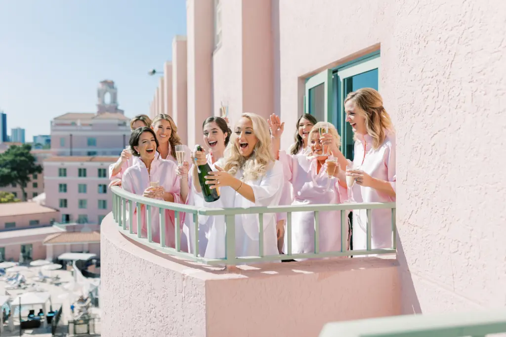 Bride's Champagne Celebration with Bridesmaids on Wedding Day