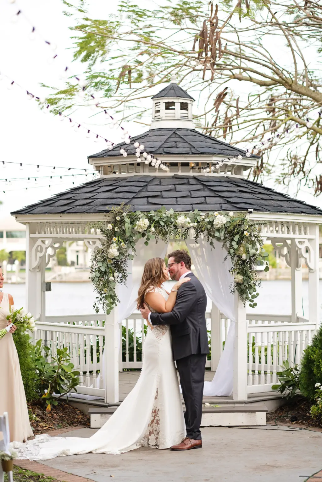 Bride and Groom First Kiss Wedding Portrait | Gazebo Wedding Ceremony Ideas | Tampa Wedding Planner The Olive Tree Weddings | Venue Davis Island Garden Club