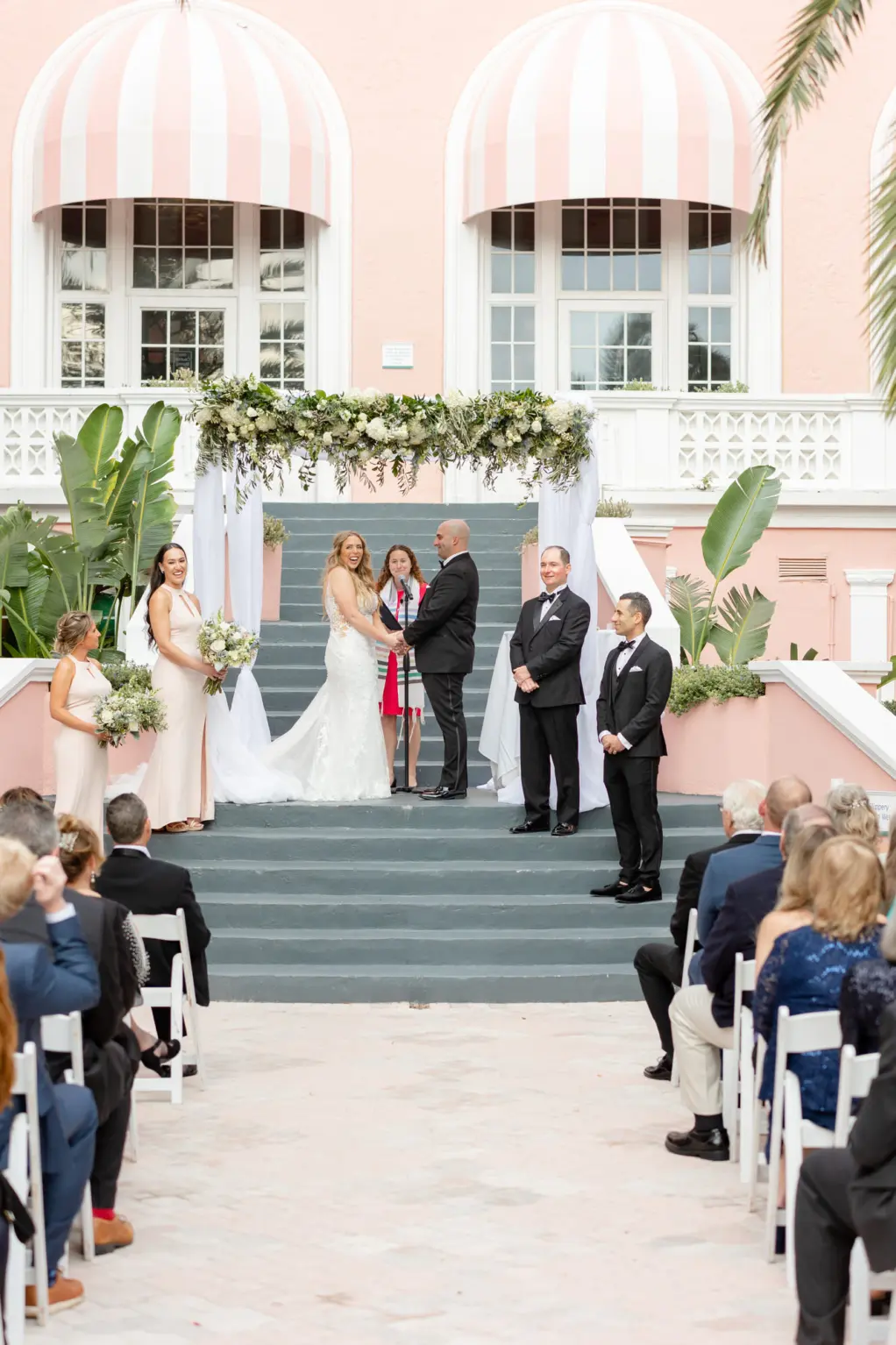 Bride and Groom Vow Exchange | Outdoor Jewish Wedding Ceremony at The Pink Palace | Tampa Bay Venue The Don CeSar