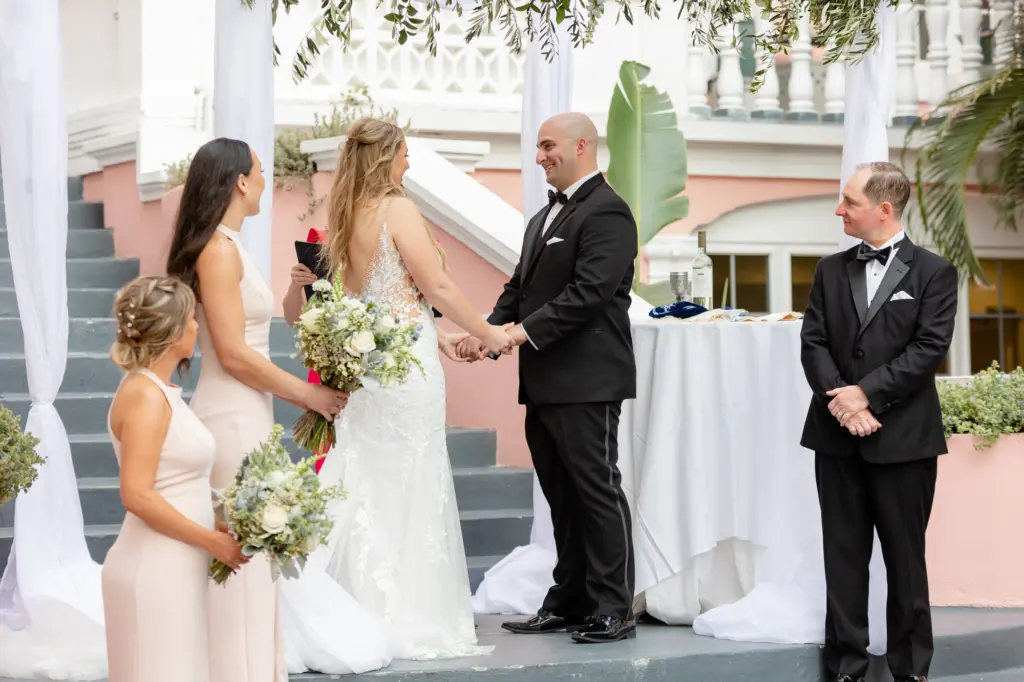 Bride and Groom Vow Exchange | Outdoor Jewish Wedding Ceremony at The Pink Palace | Tampa Bay Venue The Don CeSar | St Pete Planner Coastal Coordinating