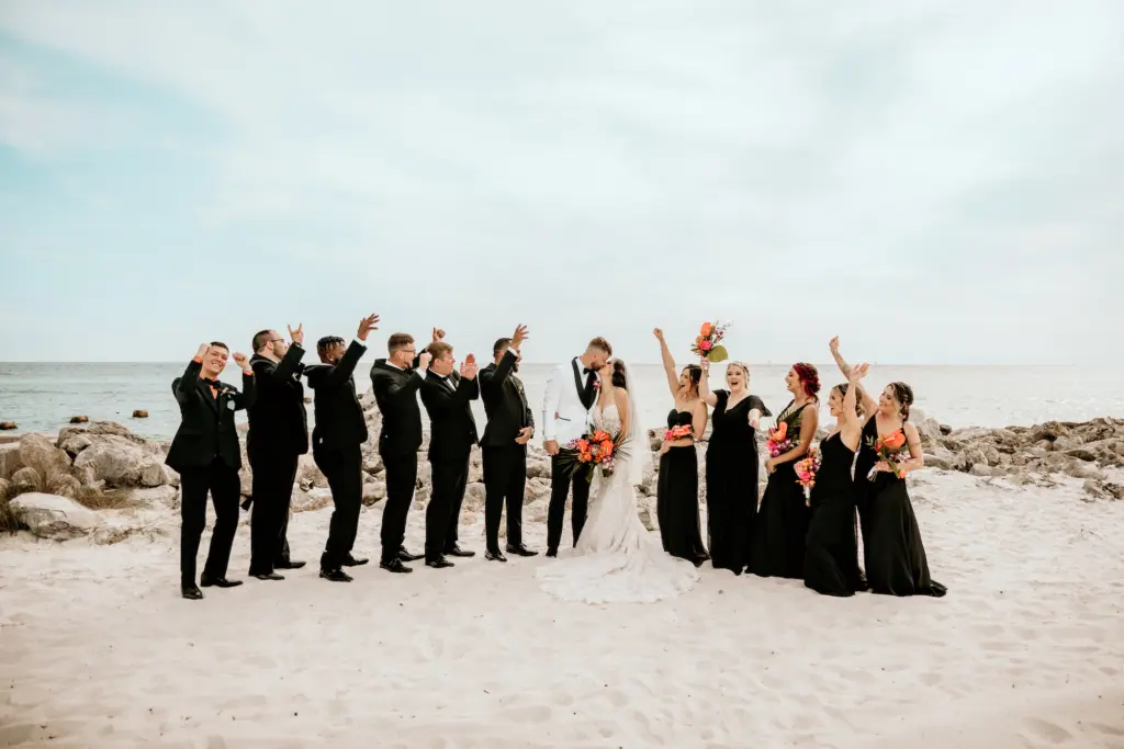 Bridal Party Wedding Portrait on Clearwater Beach | Black Bridesmaid Dress Inspiration
