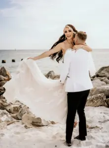 Bridal Wedding Portrait Couple Spinning on Clearwater Beach | Tampa Wedding Hair and Makeup Adore Bridal