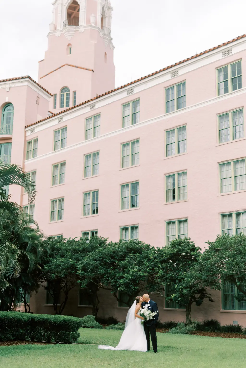 Bride and Groom Outdoor Courtyard Wedding Portrait | Downtown St Pete Venue The Vinoy