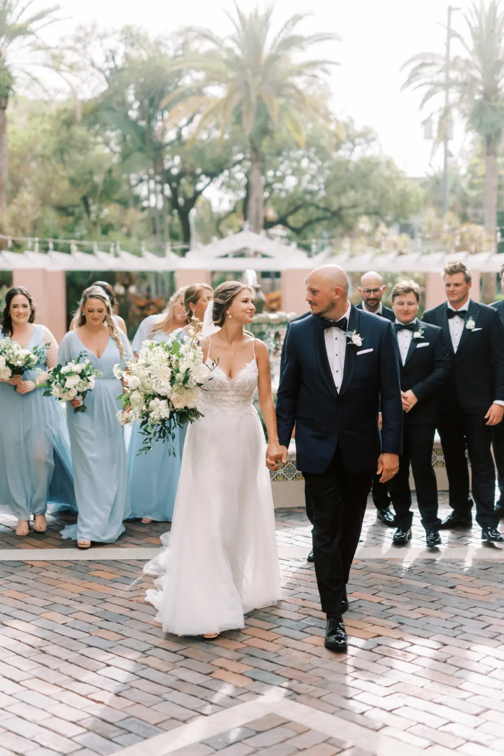Bride and Groom Just Married with Wedding Party | Downtown St Pete Venue The Vinoy